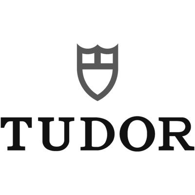 Black and white Tudor watch brand logo featuring a shield design above bold text.