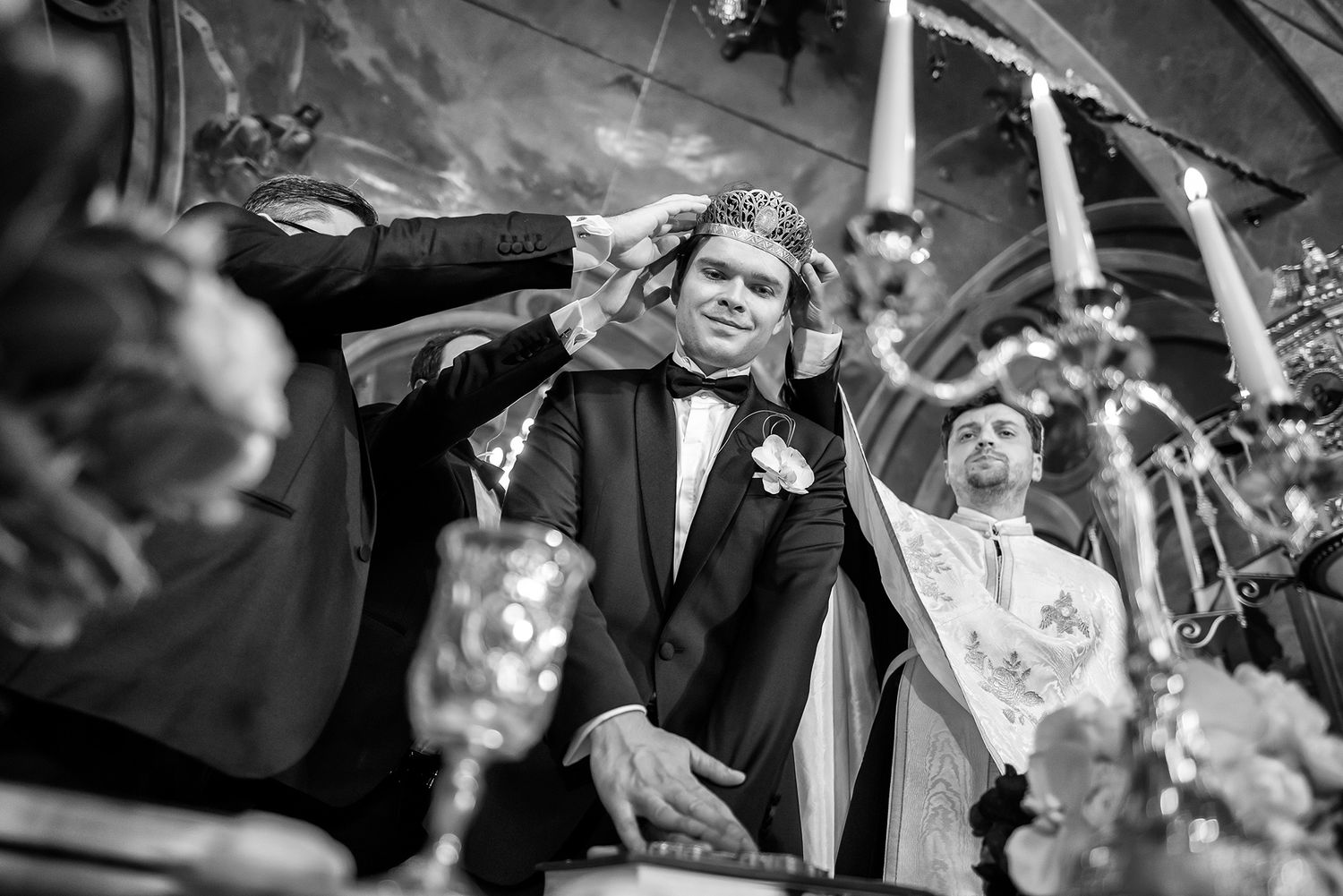 Wedding celebration captured in elegant black and white photography.