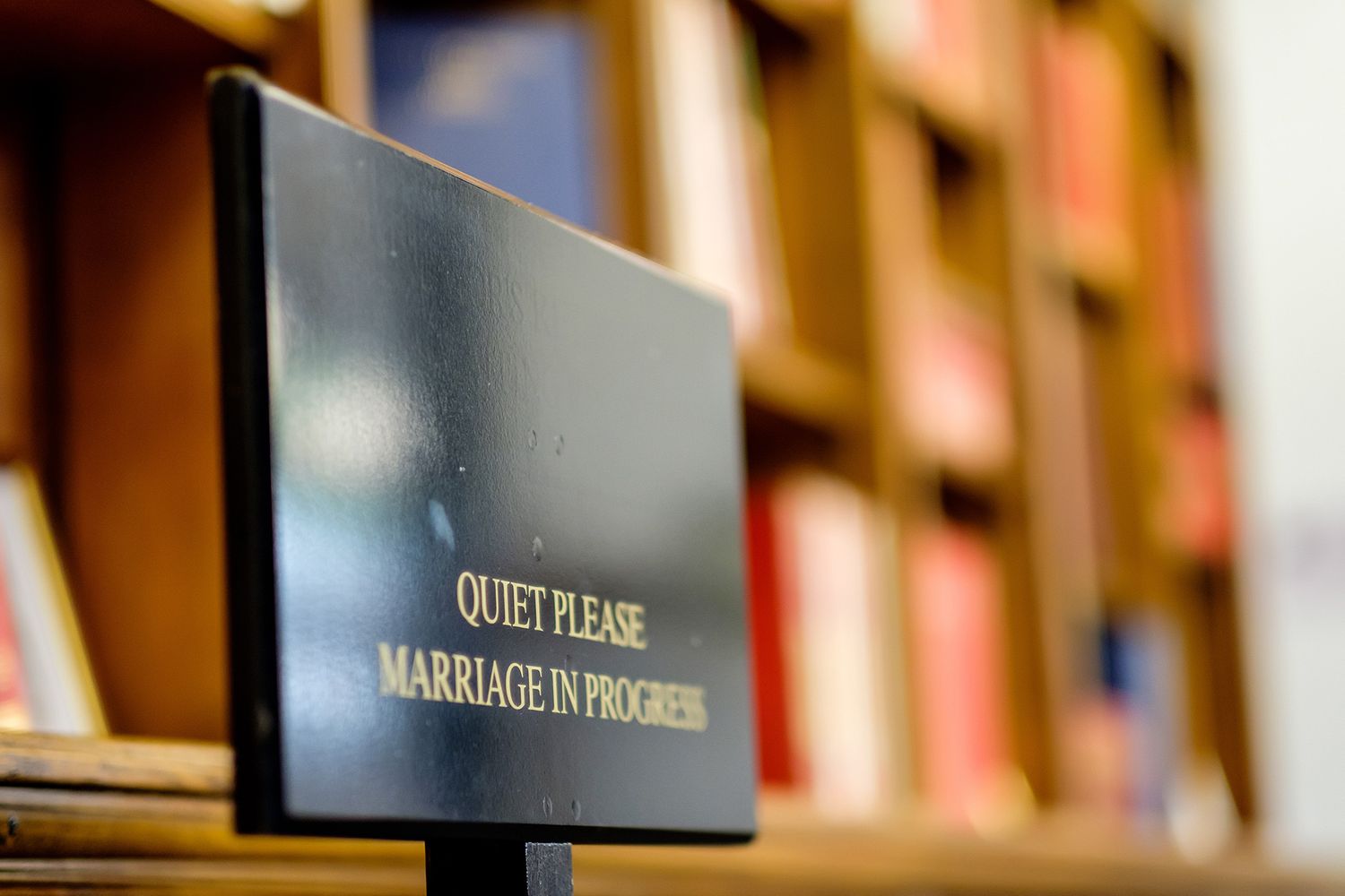 Row of leather-bound classic books on a wooden shelf in soft focus.