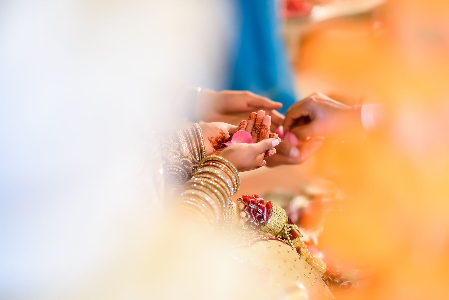 Artistic soft focus shots of traditional Indian wedding ceremony details.