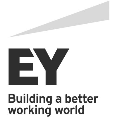 EY professional services firm logo with tagline about building a better working world.