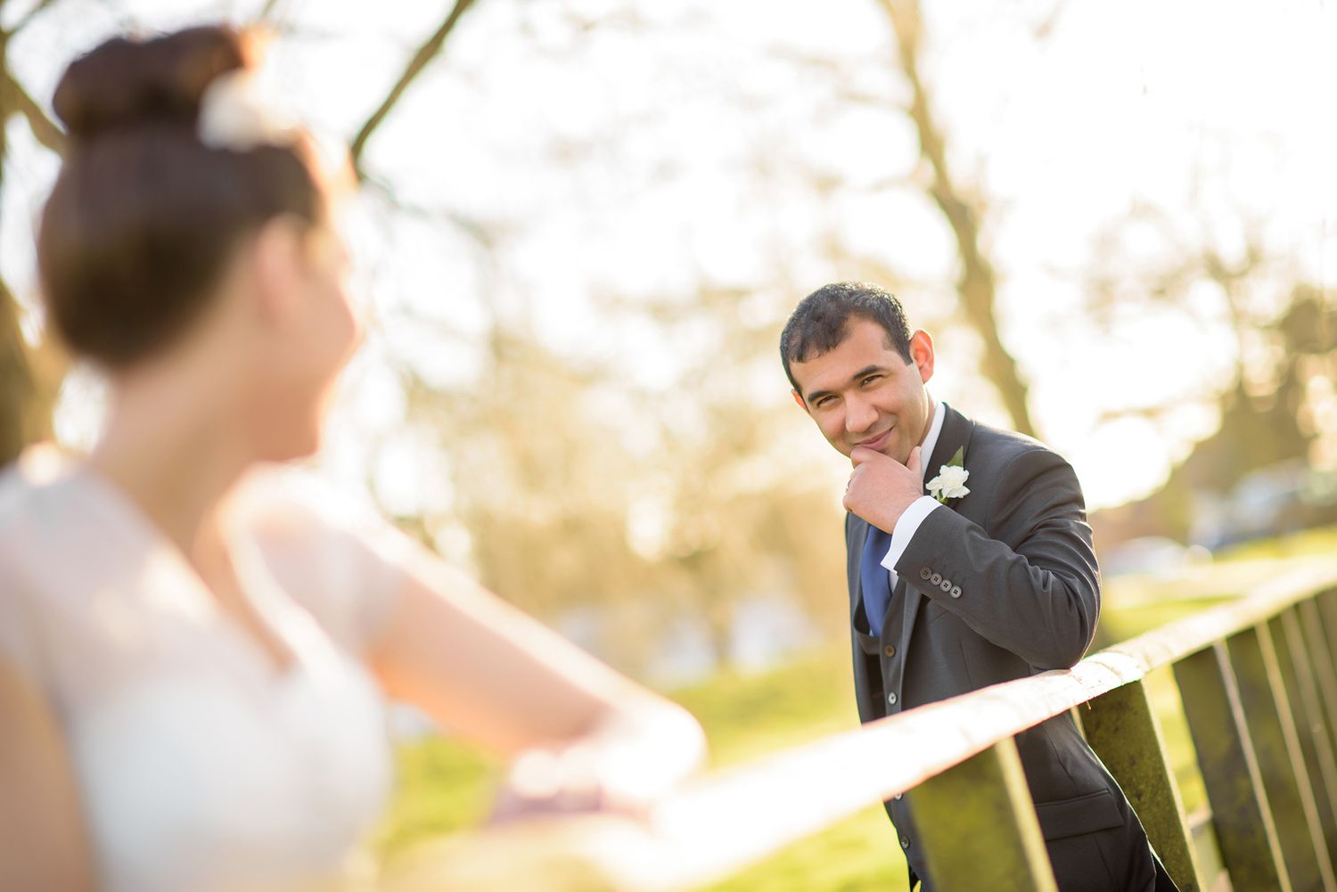 Candid wedding photography series capturing intimate moments between bride and groom in natural light.