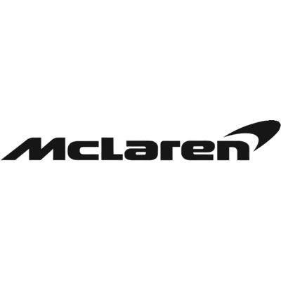 McLaren automotive logo with stylized speedmark design in black.