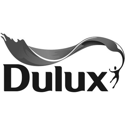 Dulux logo featuring modern typography in a minimalist black and grayscale design.