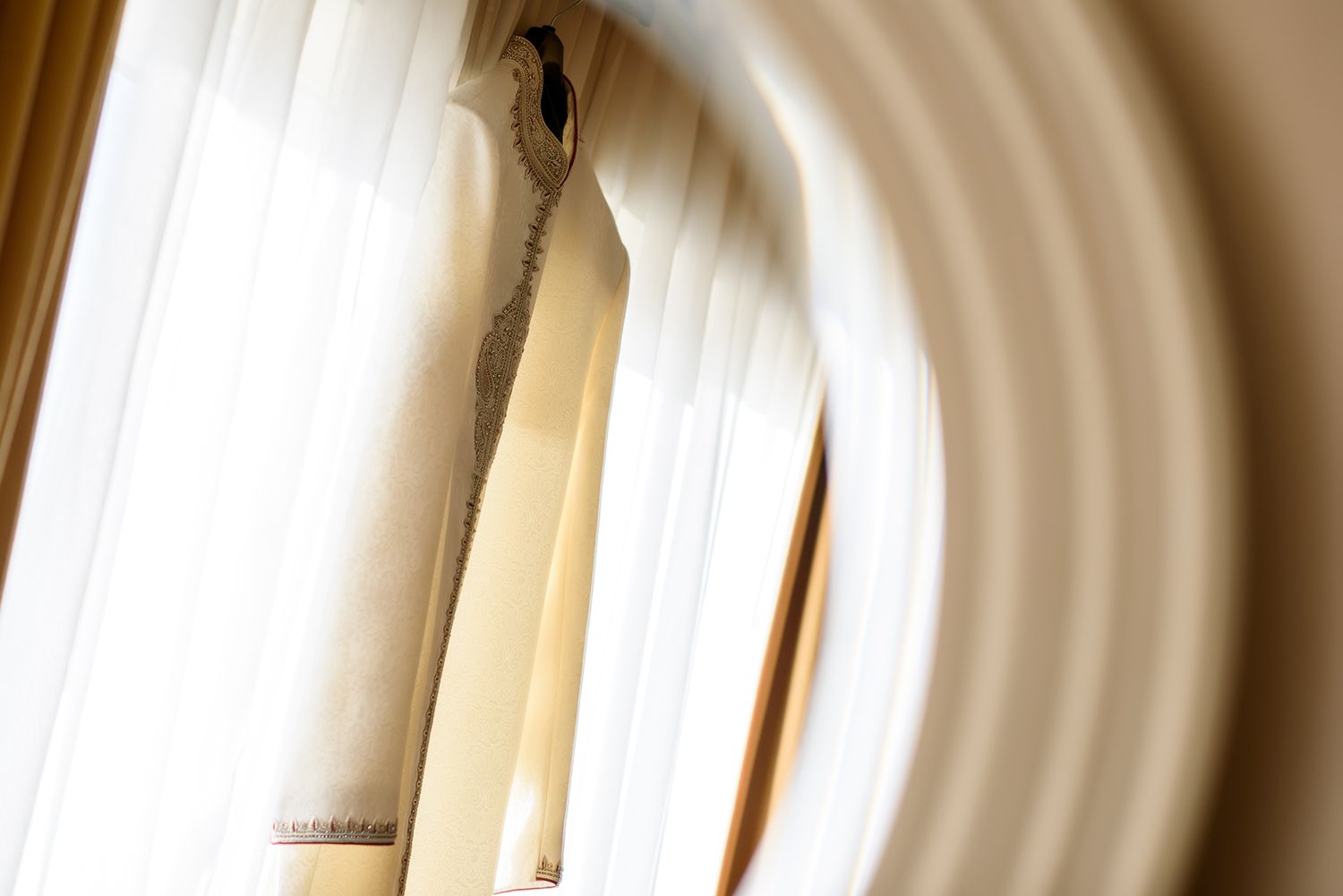 Concentric white circular patterns create an abstract architectural detail.