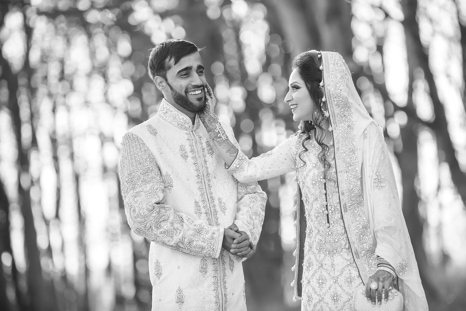 Black and white photographs capturing intimate moments in an outdoor setting.
