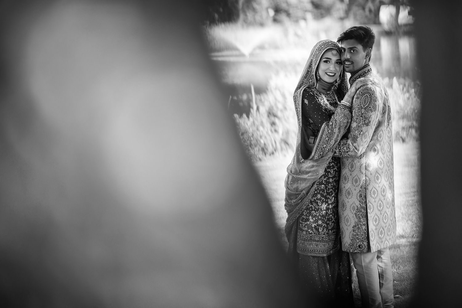 Romantic black and white portrait series with soft focus and dramatic lighting.