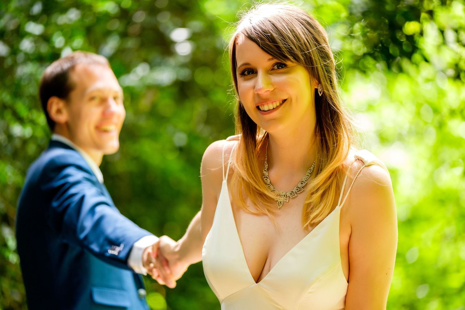 Sunlit garden scene with bright greenery and natural lighting.