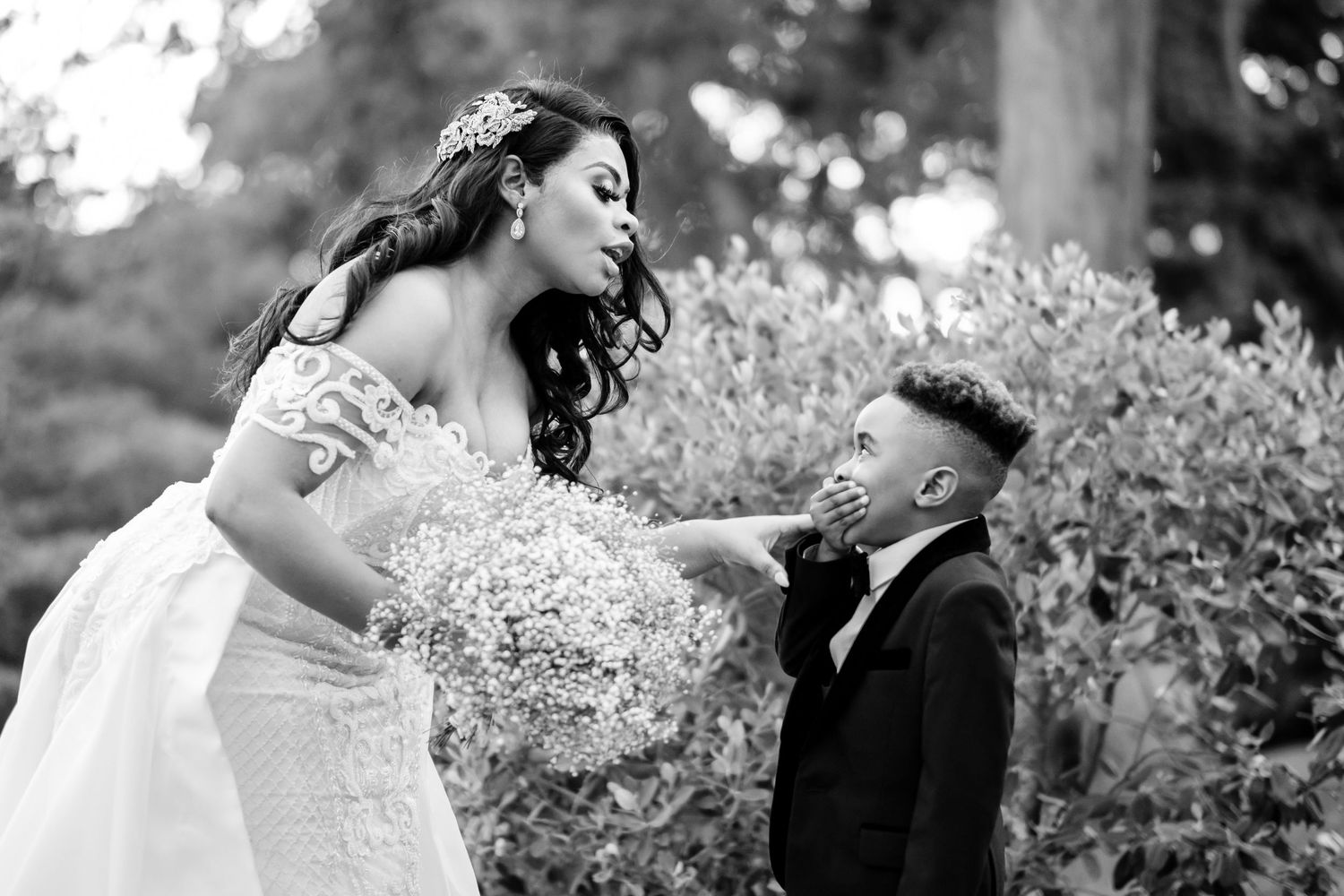 Intimate wedding moments captured in a series of romantic outdoor garden photos.
