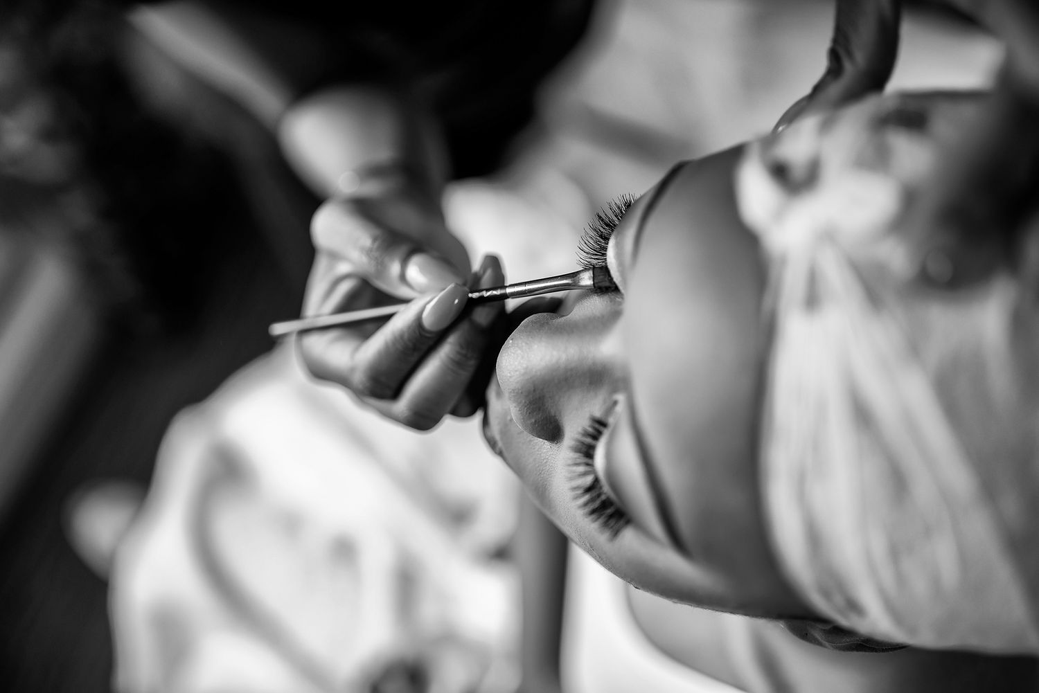 Elegant details of wedding day preparations in black and white.
