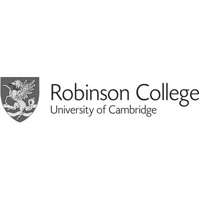 Robinson College Cambridge logo showing griffin crest and university text in black and white.