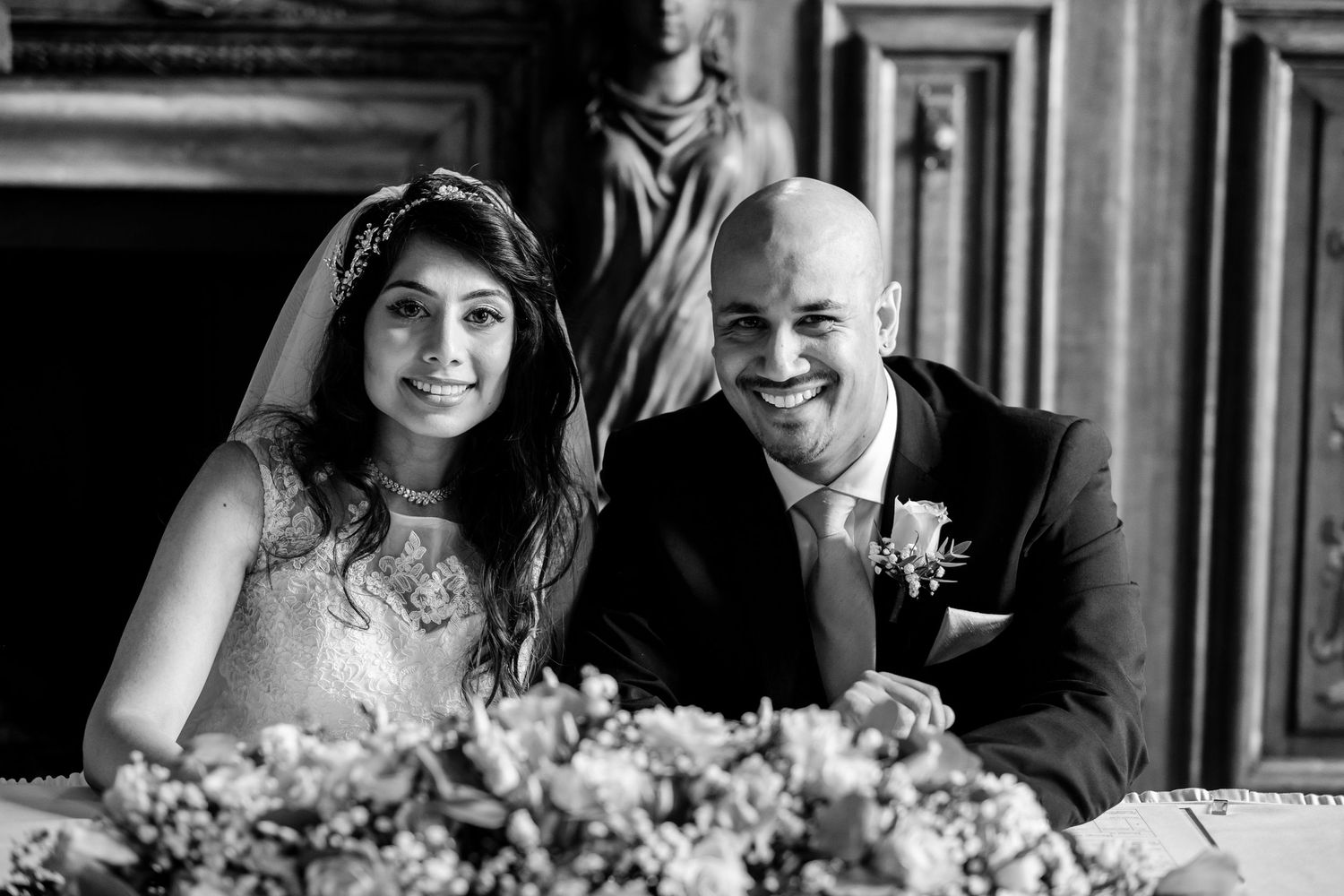 Intimate wedding moments captured in a luxurious venue with elegant decor.
