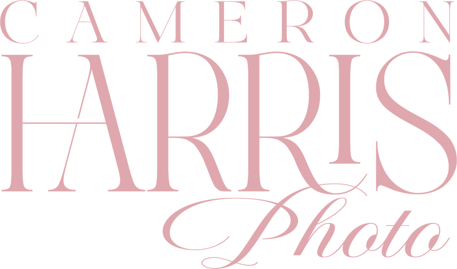 Cameron Harris Photo logo in light pink elegant serif typography.