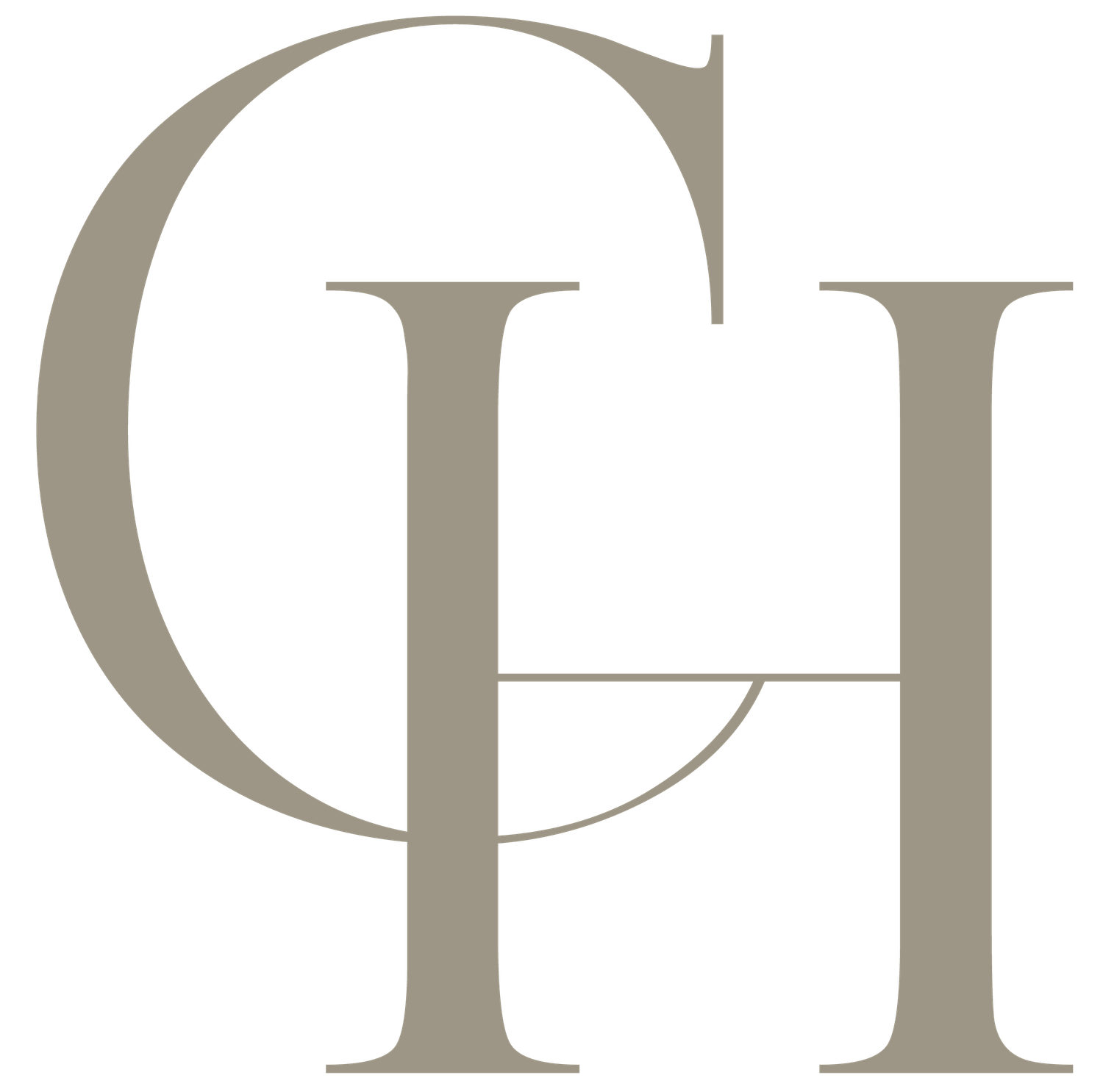 Elegant interlocked CH monogram logo in taupe on a white background.