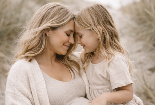 A tender black and white collage of intimate family moments showing loving embraces and gentle interactions.