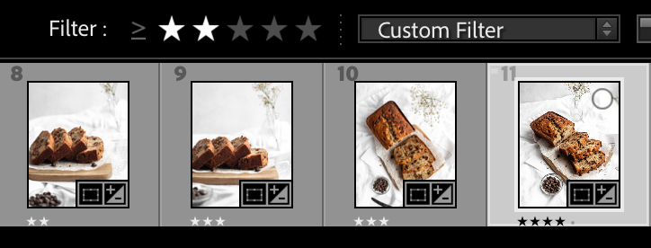 A row of thumbnail images in a photo editing interface showing filter options.