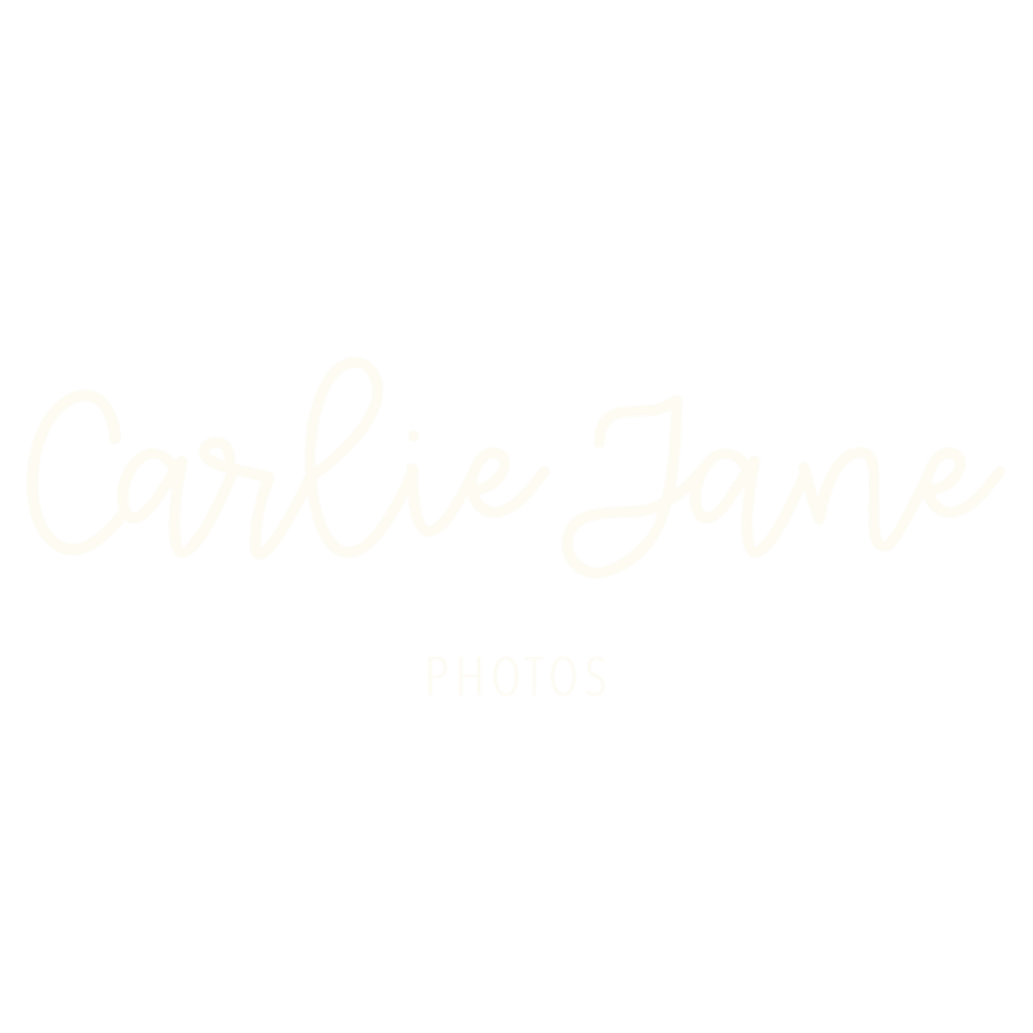 Curl and Jane Studio cursive logo in cream color on white background.