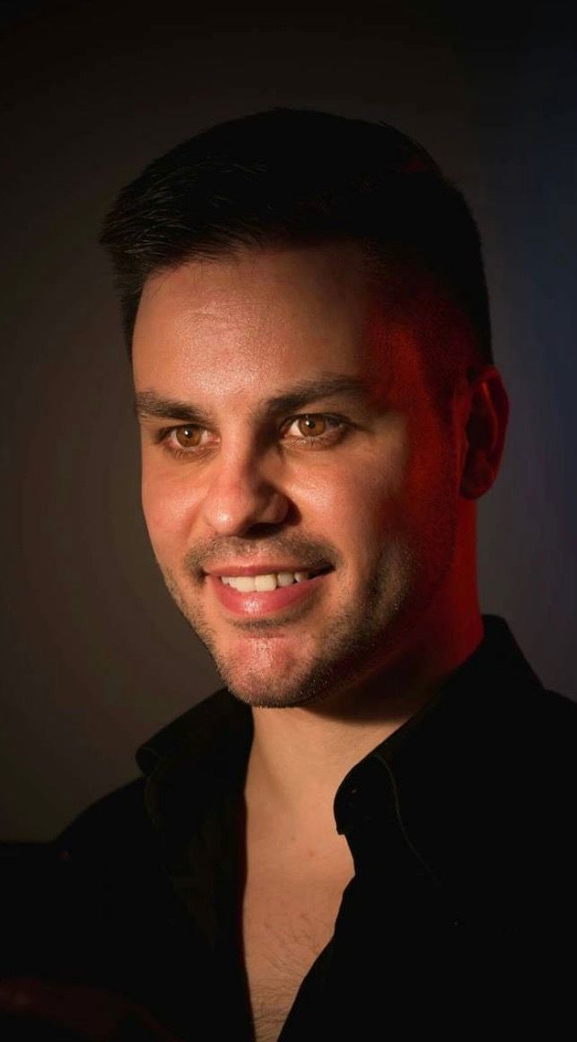 Dramatic portrait series showing different angles and expressions in moody low-key lighting against dark background.