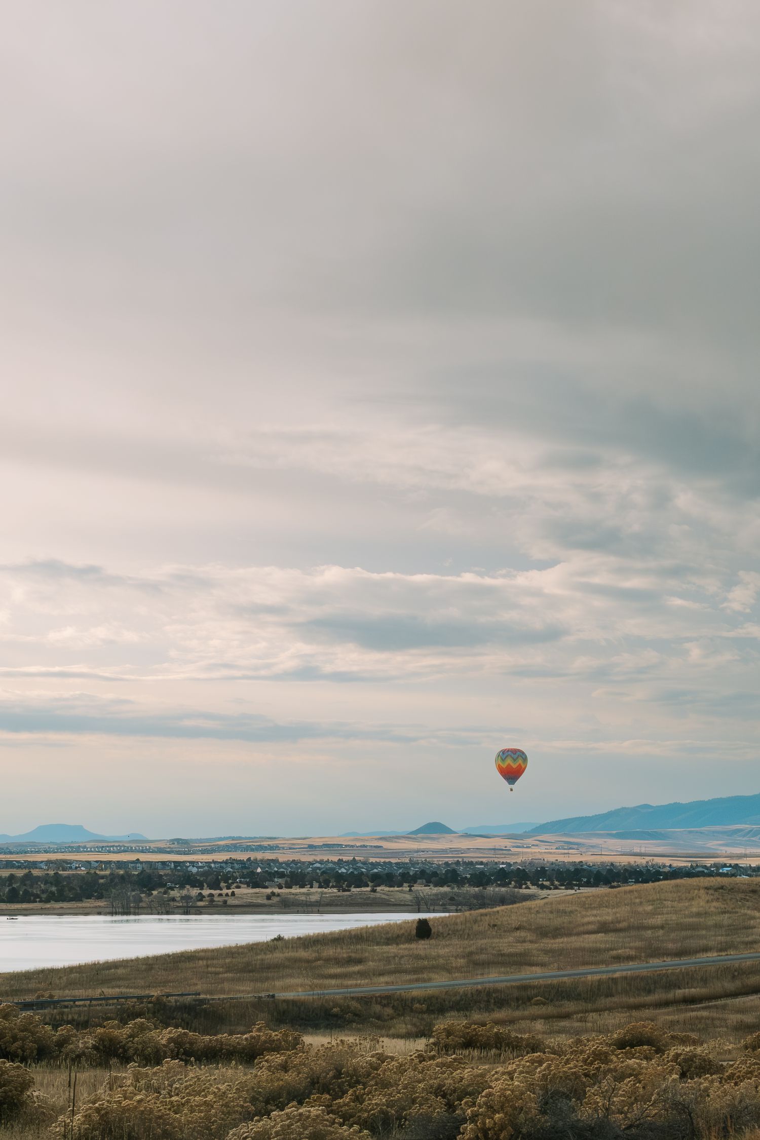 Project 365 - hot air balloon in sky over Chatfield Reservoir.