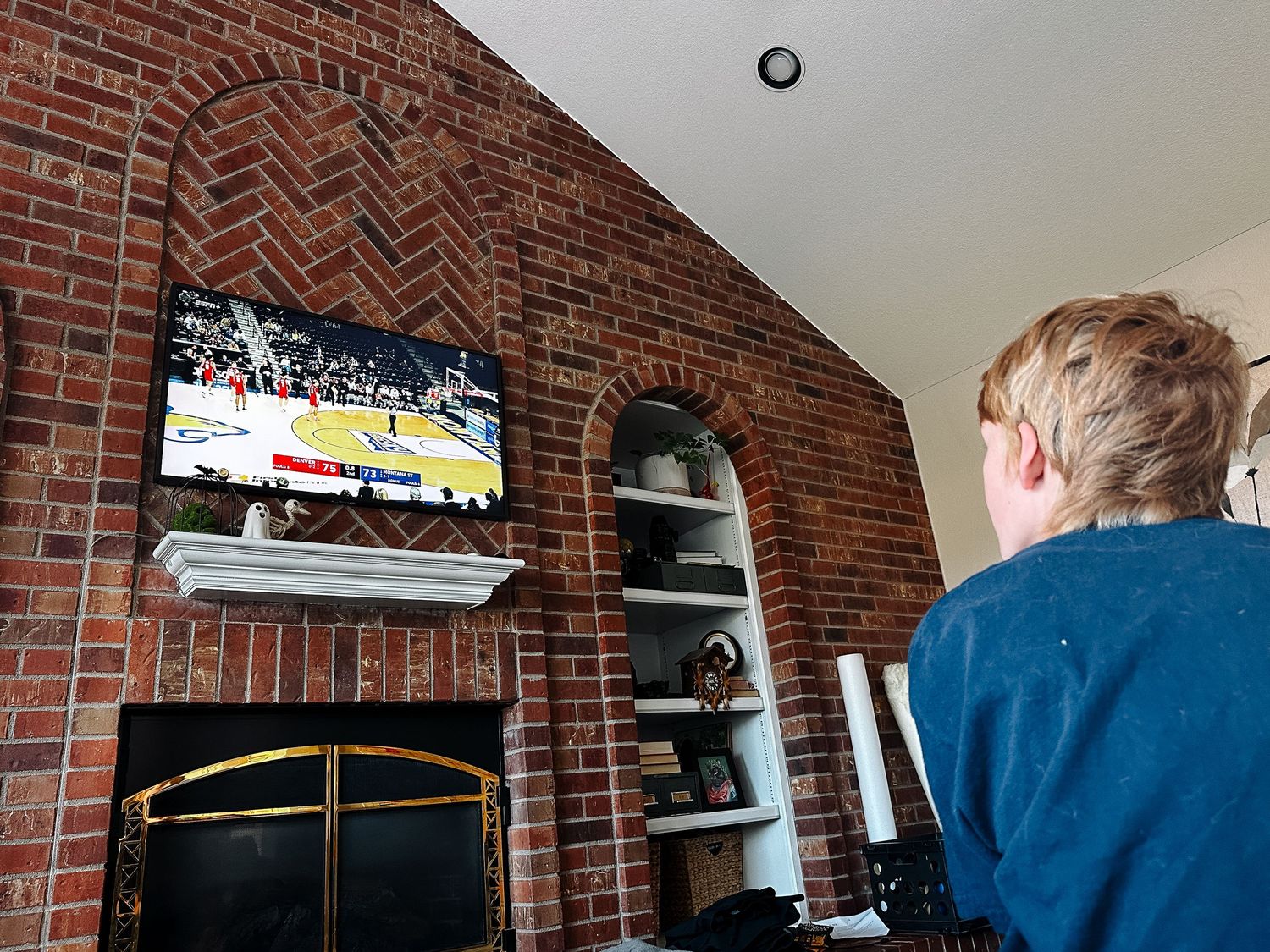 Project 365 - boy watching basketball on TV.