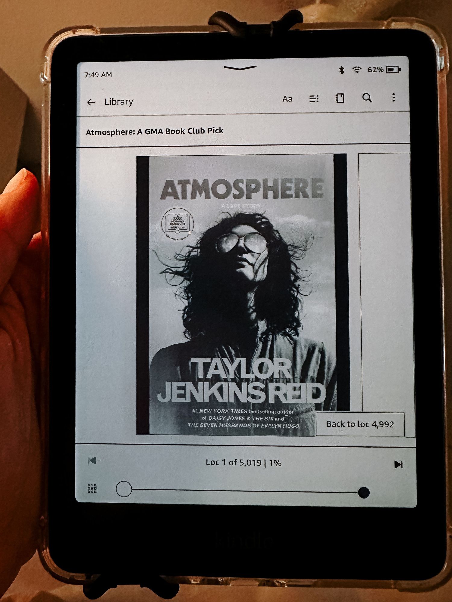 Project 365 - Atmosphere by Taylor Jenkins Reid on kindle e-reader.