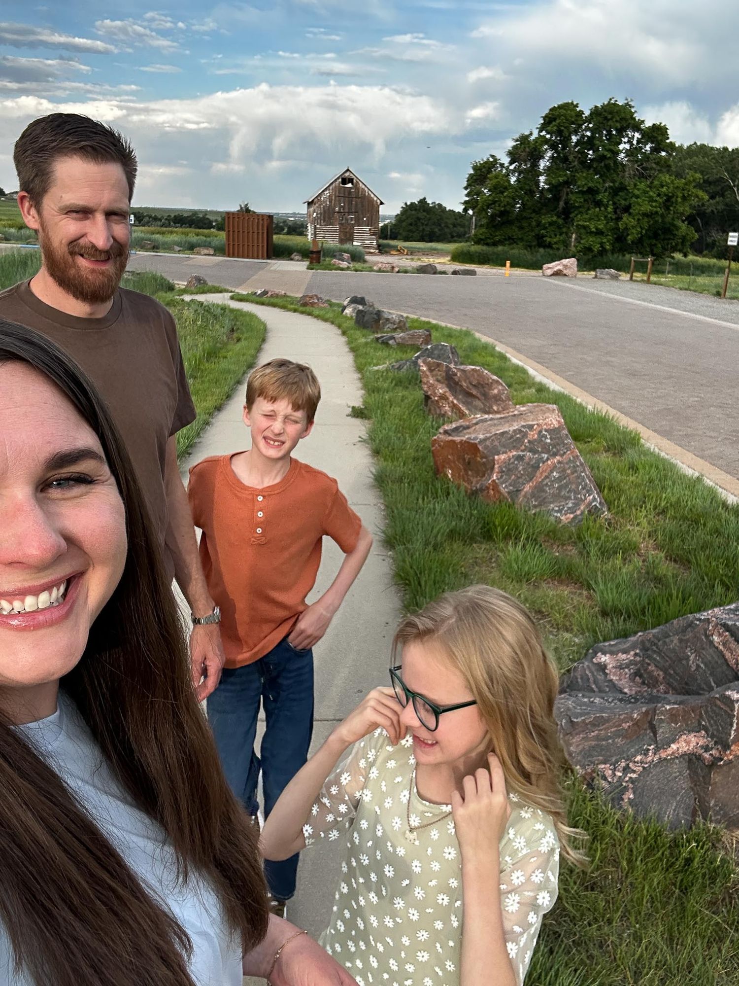 Denver photographer's project 365, June, selfie of family of four at park in Littleton.