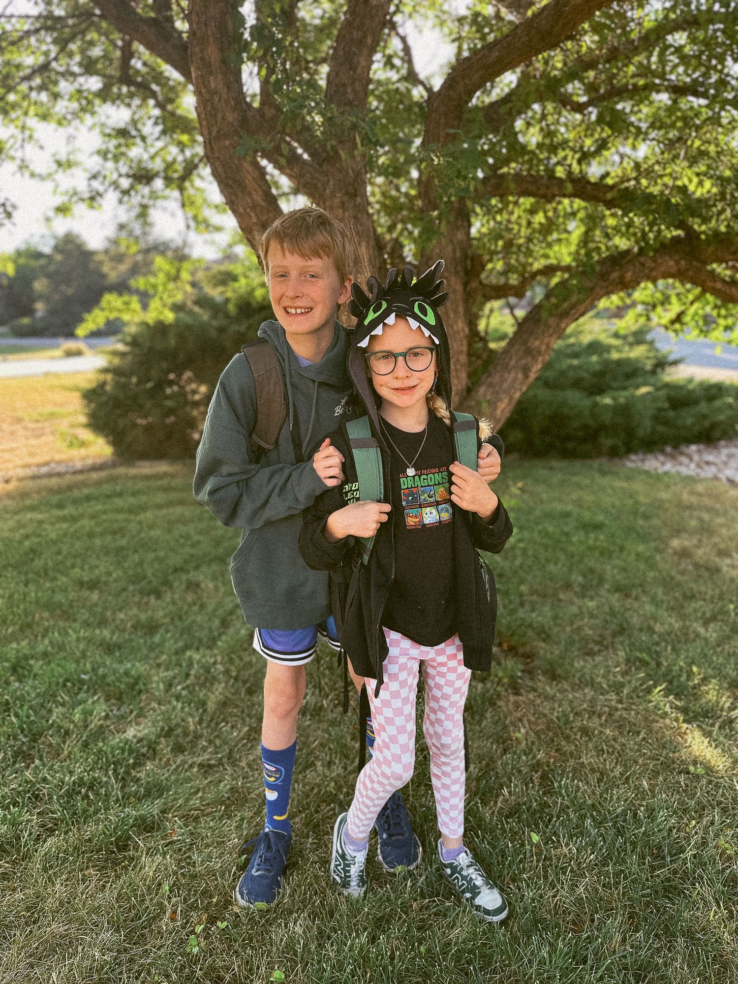 Project 365 photo - first day of school photo of brother and sister.
