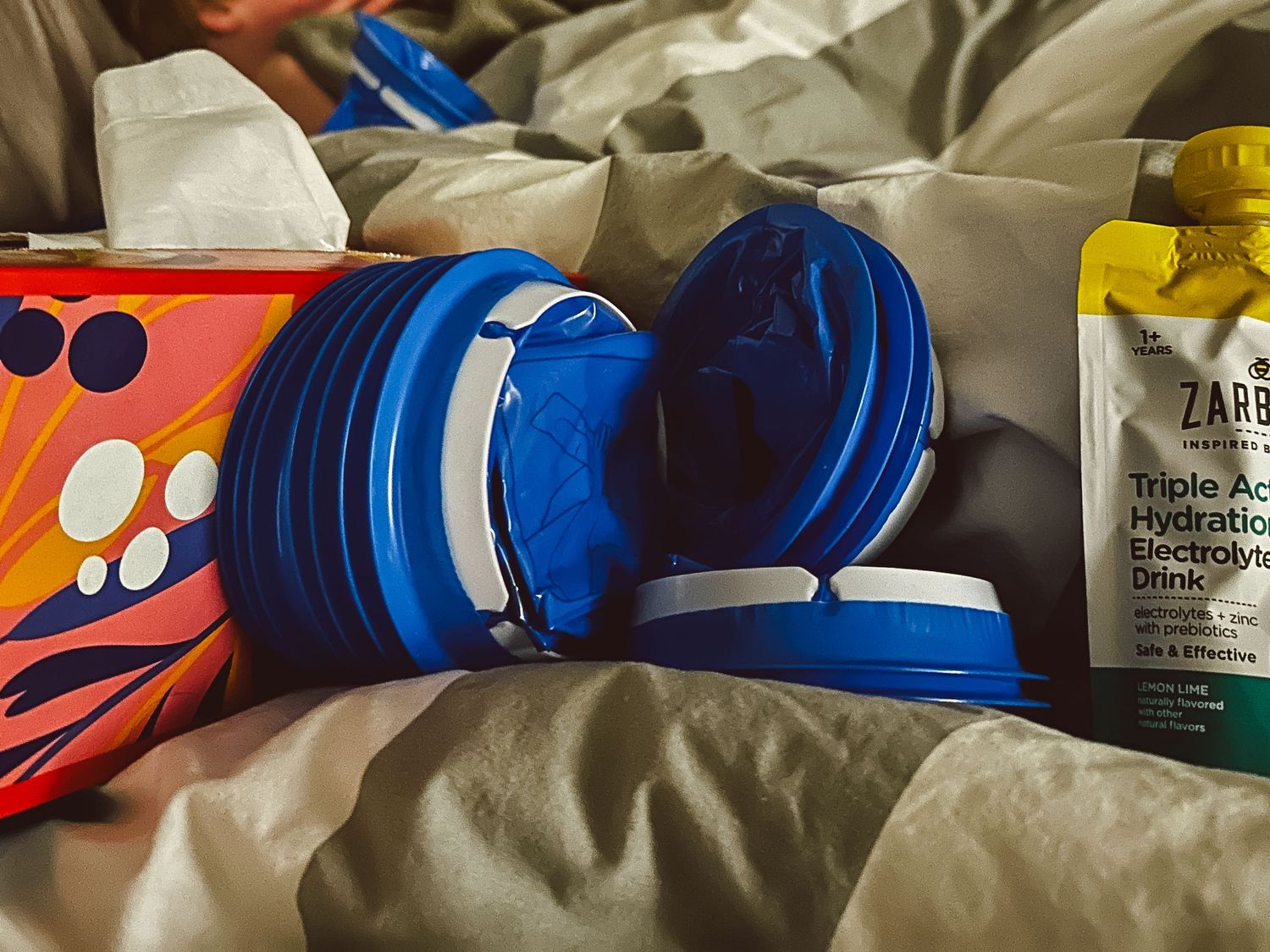 Project 365 -flu paraphernalia - puke bags, tissues, electrolytes.