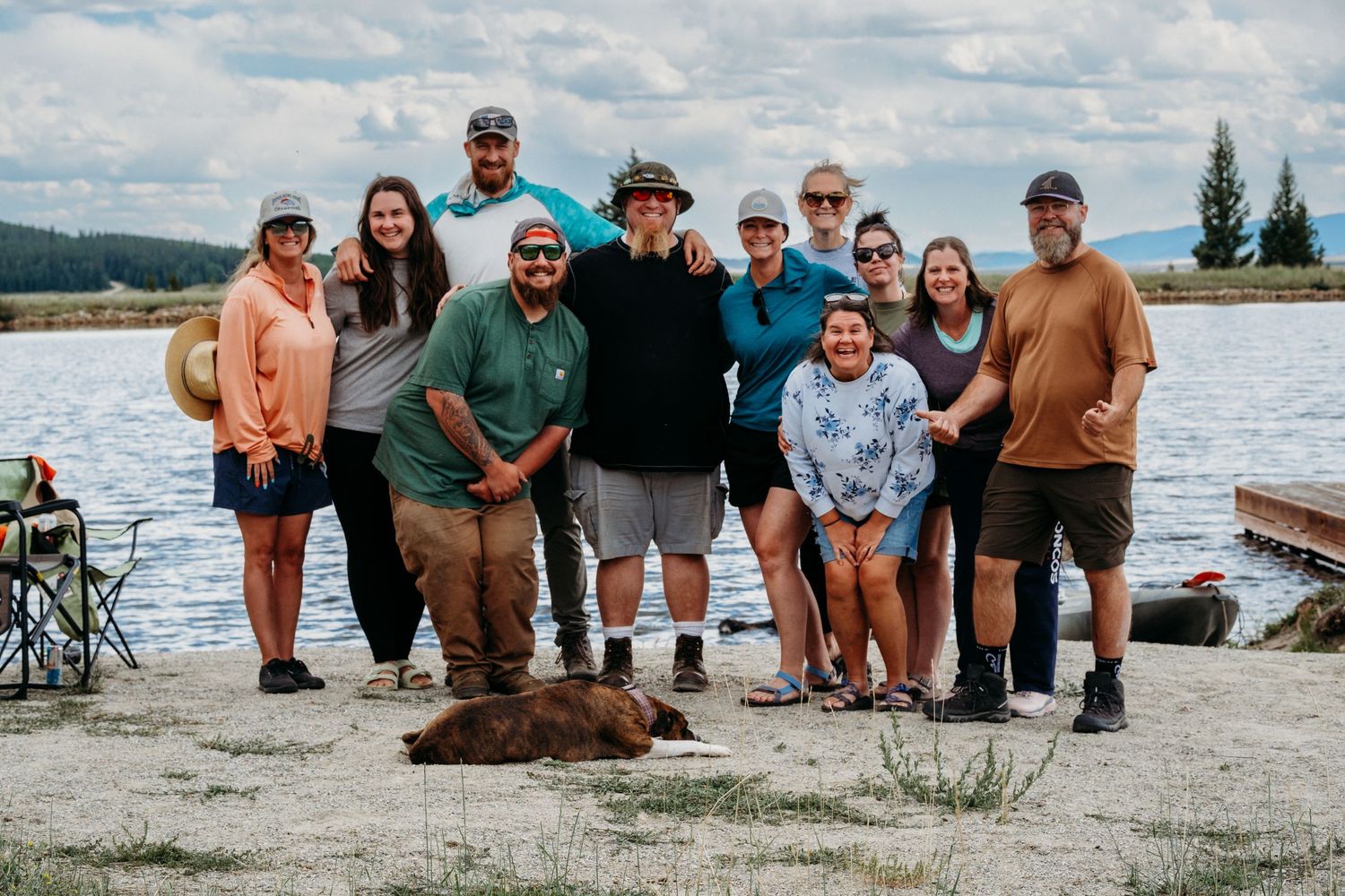 A group of adult cousins posed for photo in Colorado mountains.