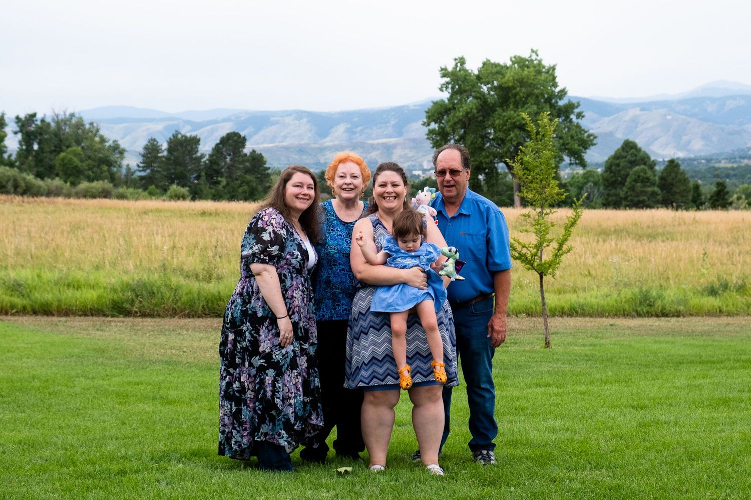 Multi generation family posed portrait at Majestic View Park, Arvada, Colorado.