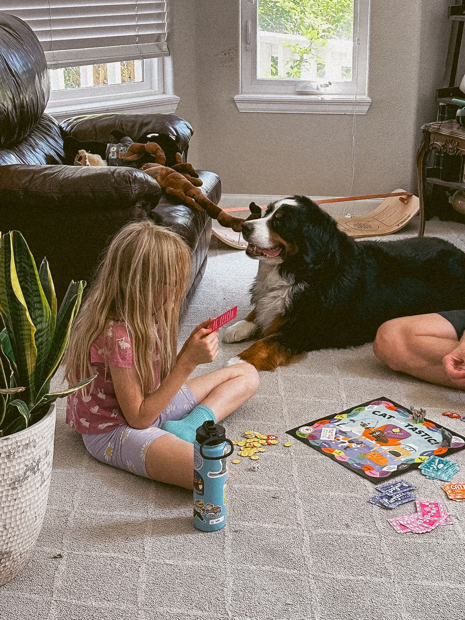 Project 365 photo - young girl playing board game in living room.