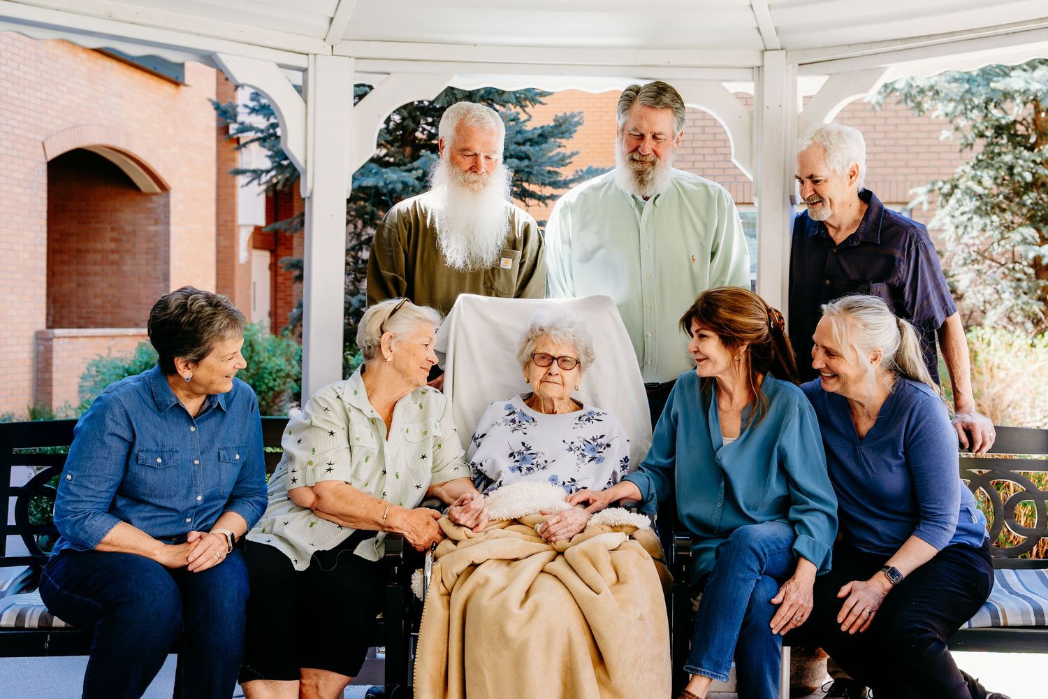 Denver photographer's project 365, May, photo of elderly grandma sitting in the middle of her adult children and their spouses.