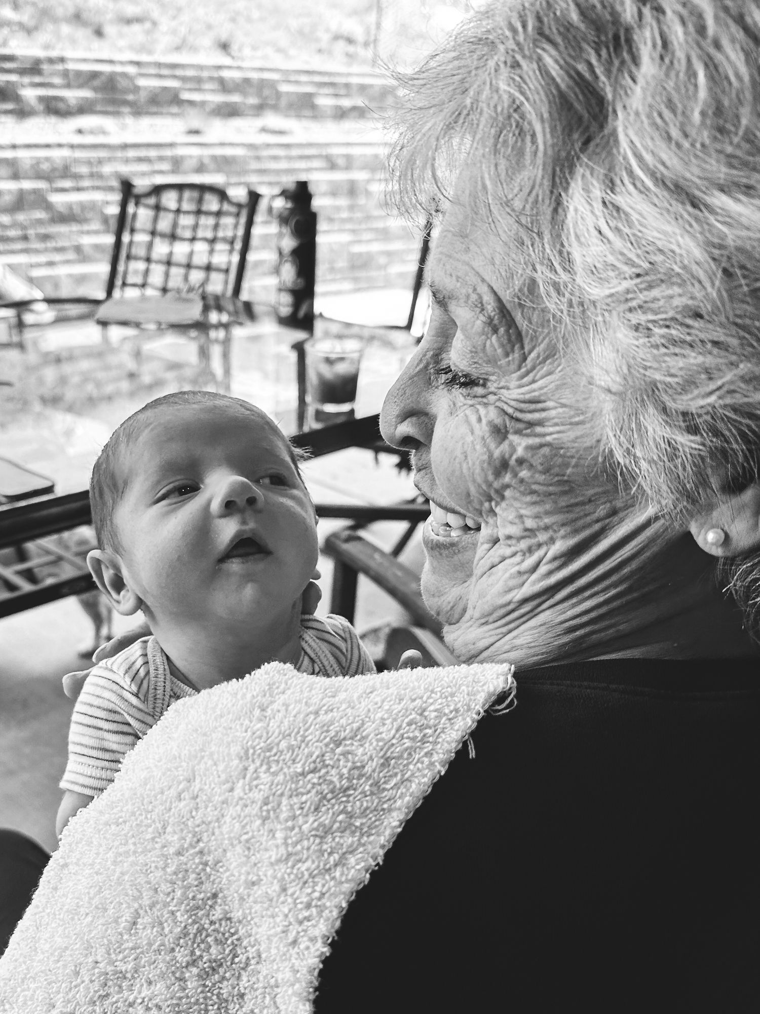 Denver photographer's project 365, May, black and white of grandma holding great grandson.