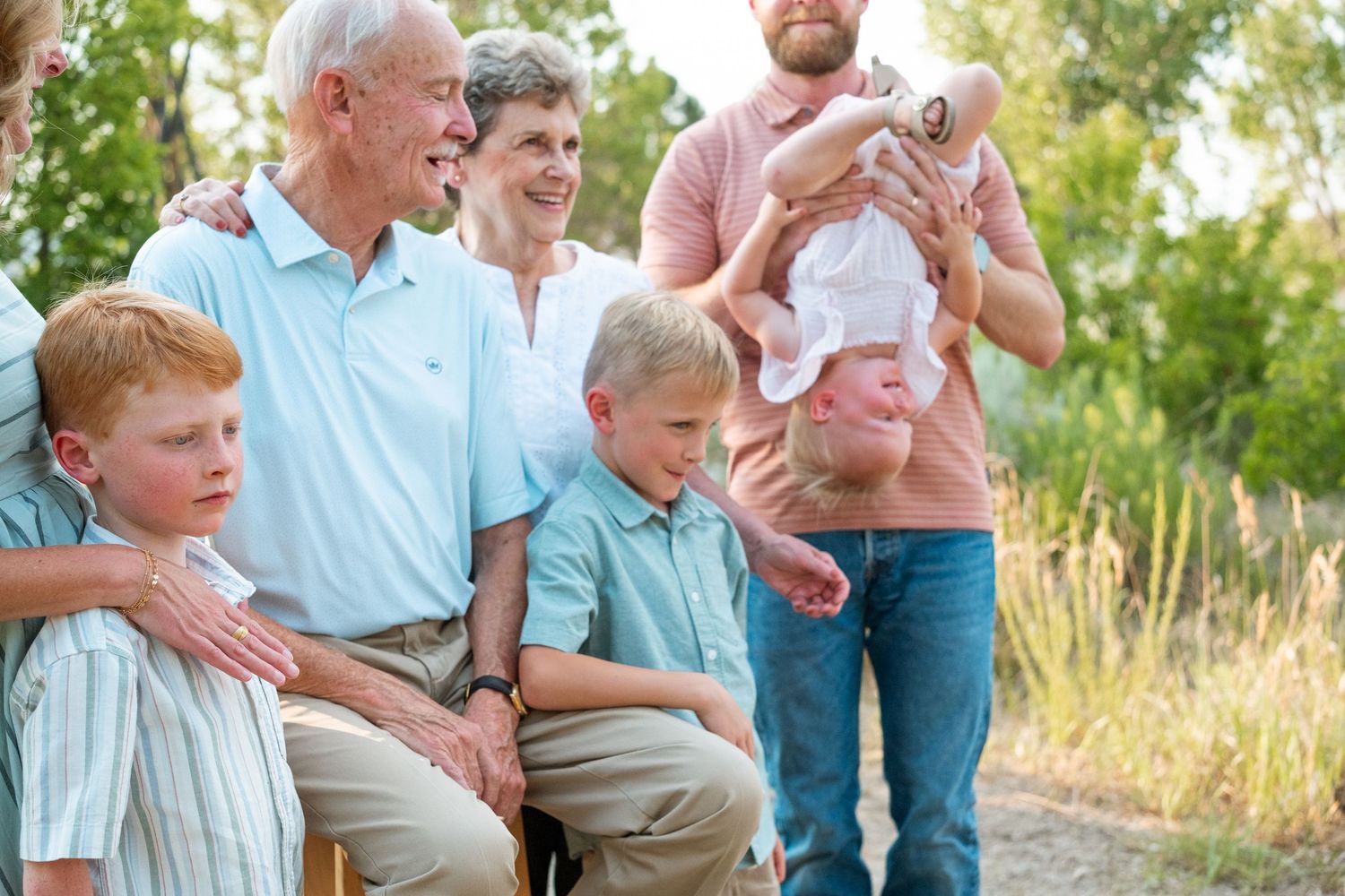 Close up candid of family during extended family photo session.