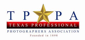 Professional organization logos for Texas Professional Photographers Association with gold star emblem.
