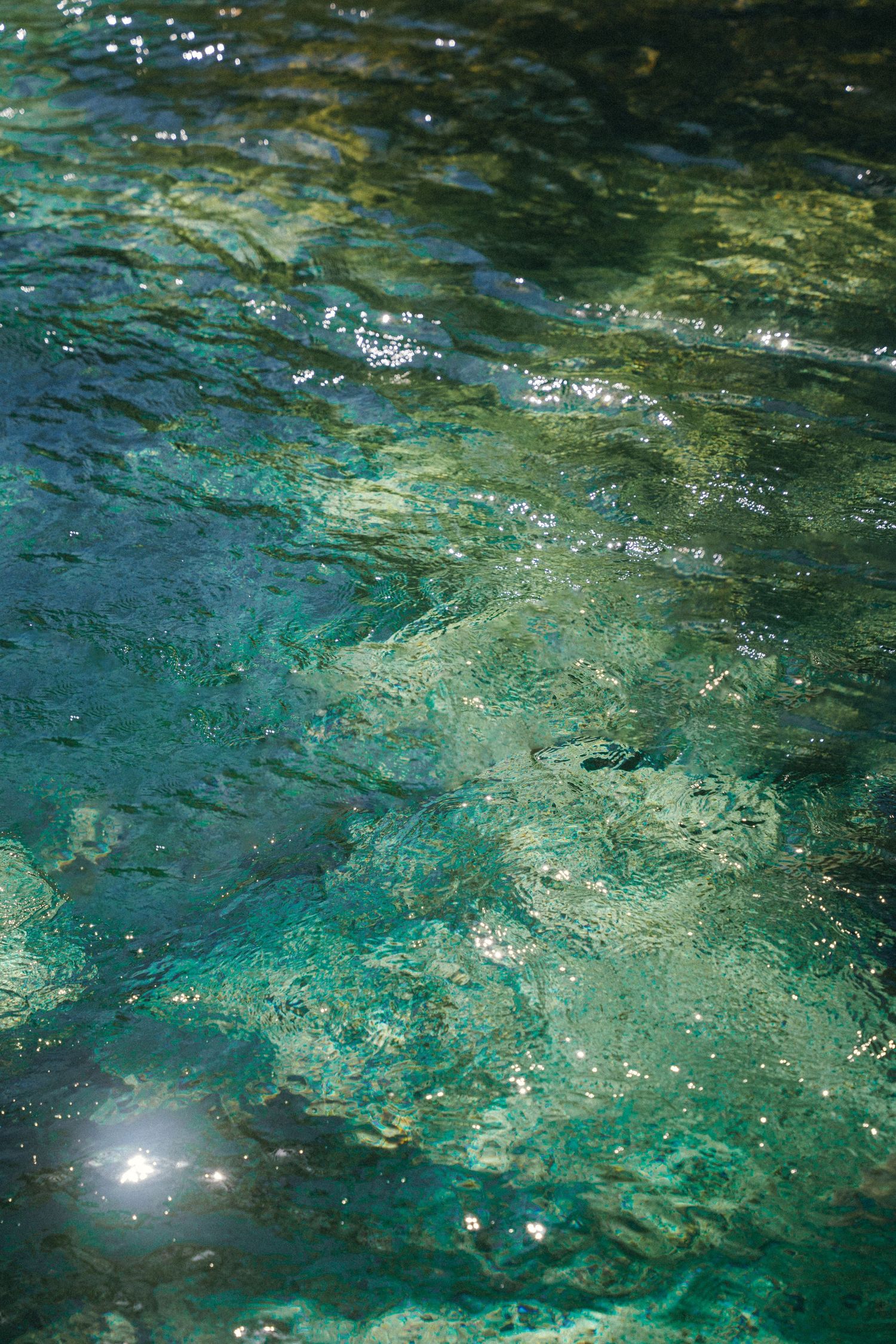 Turquoise water rippling with sunlight reflections creating a mesmerizing underwater effect.