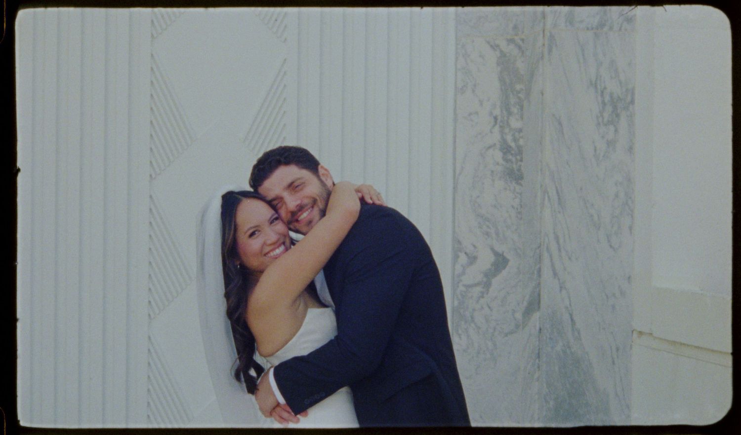 Series of wedding moments captured in vintage-style panoramic frames.