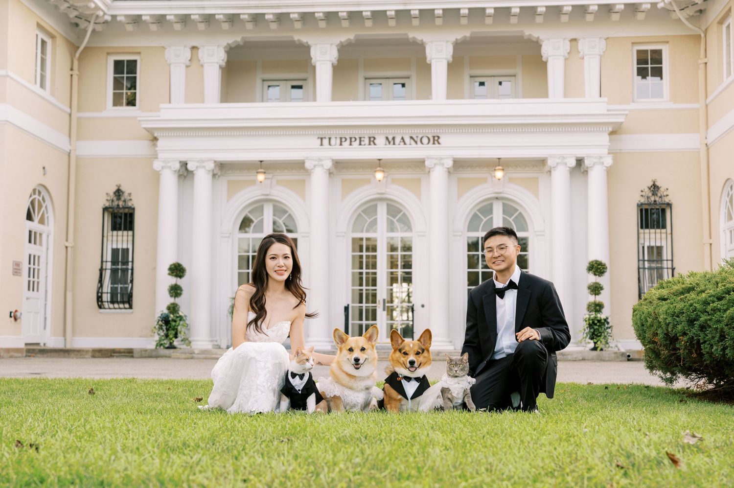 Irene and Leo's engagement session with their corgis at Tupper Manor — Boston engagement photographer Helen Fang