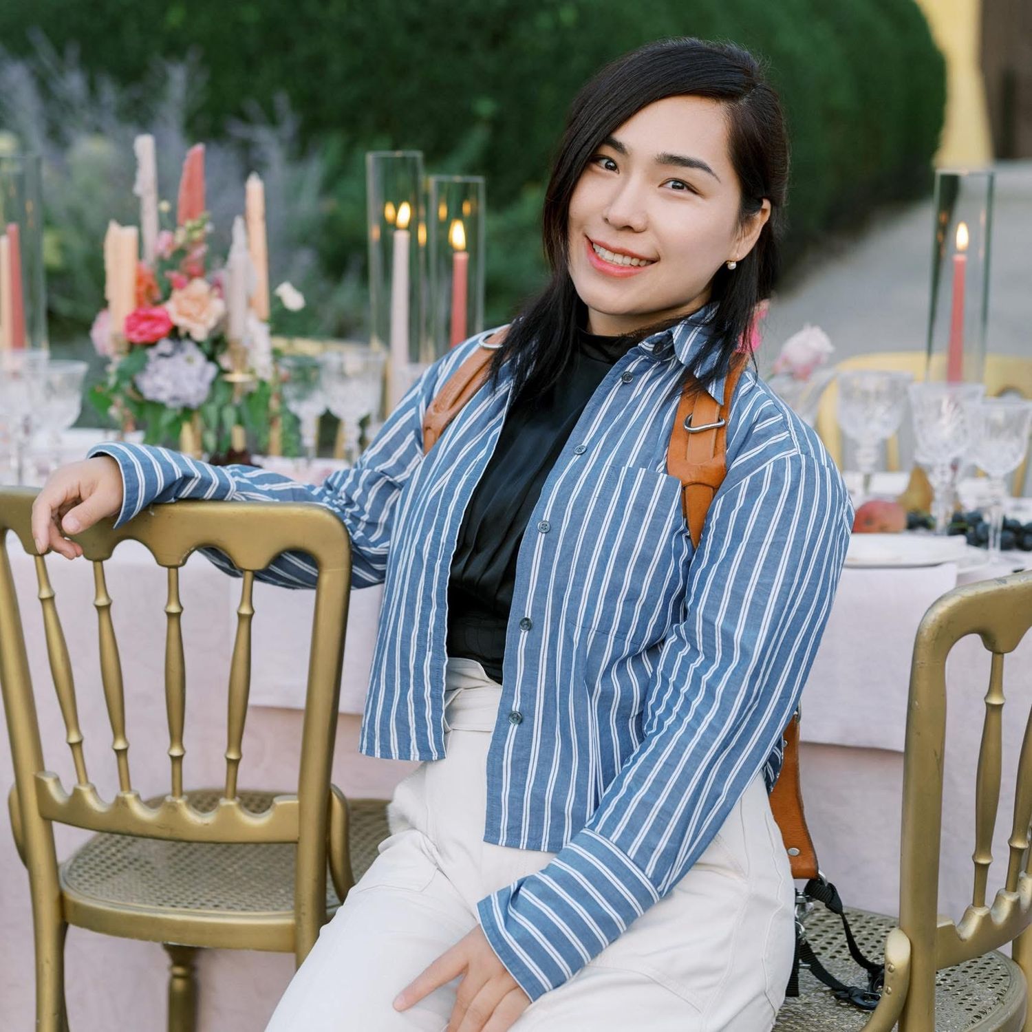 Helen Fang, Boston wedding photographer, at an outdoor wedding venue