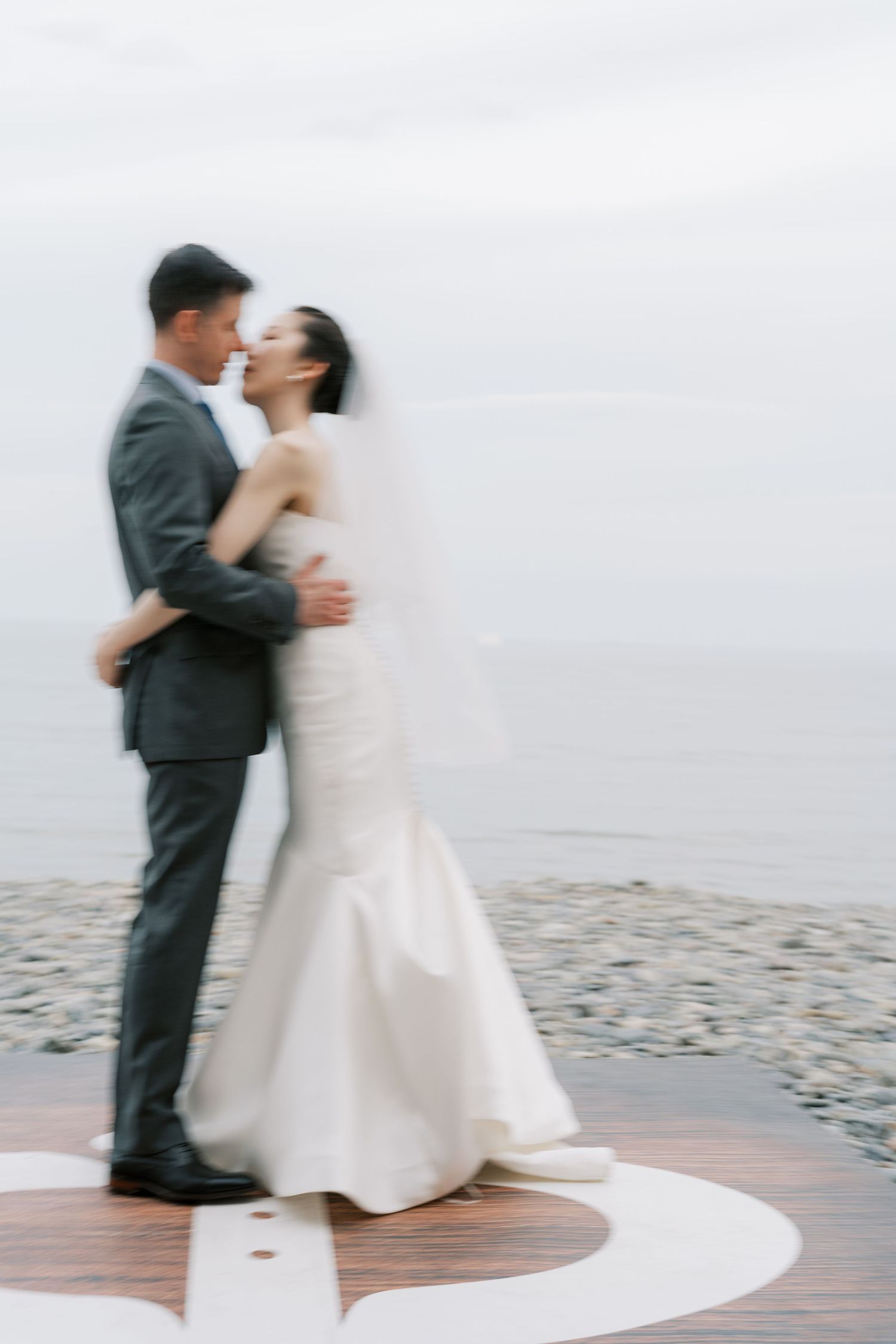 Miao and Justin's romantic embrace at Oceanview of Nahant — Boston wedding photographer Helen Fang Studio