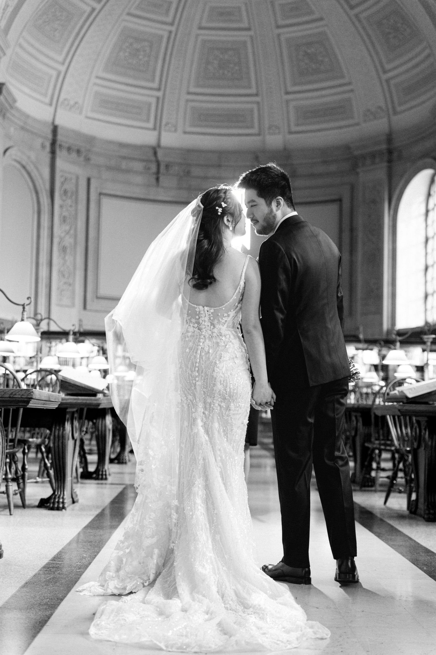 Black and white wedding ceremony portrait in a classical Boston venue — Helen Fang Studio wedding photography