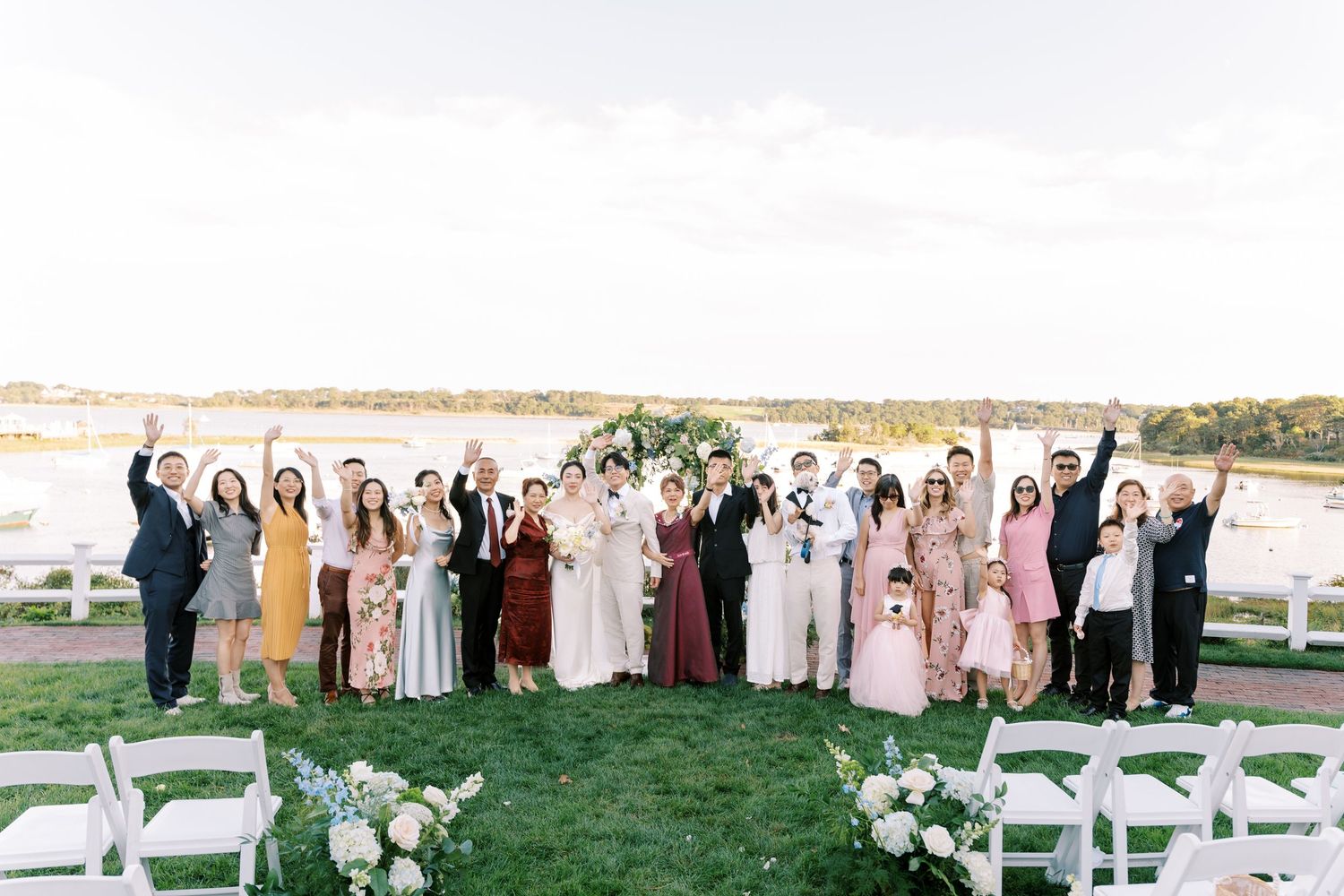 Anni and George's wedding party celebration outdoors at Tupper Manor — Boston wedding photographer Helen Fang Studio