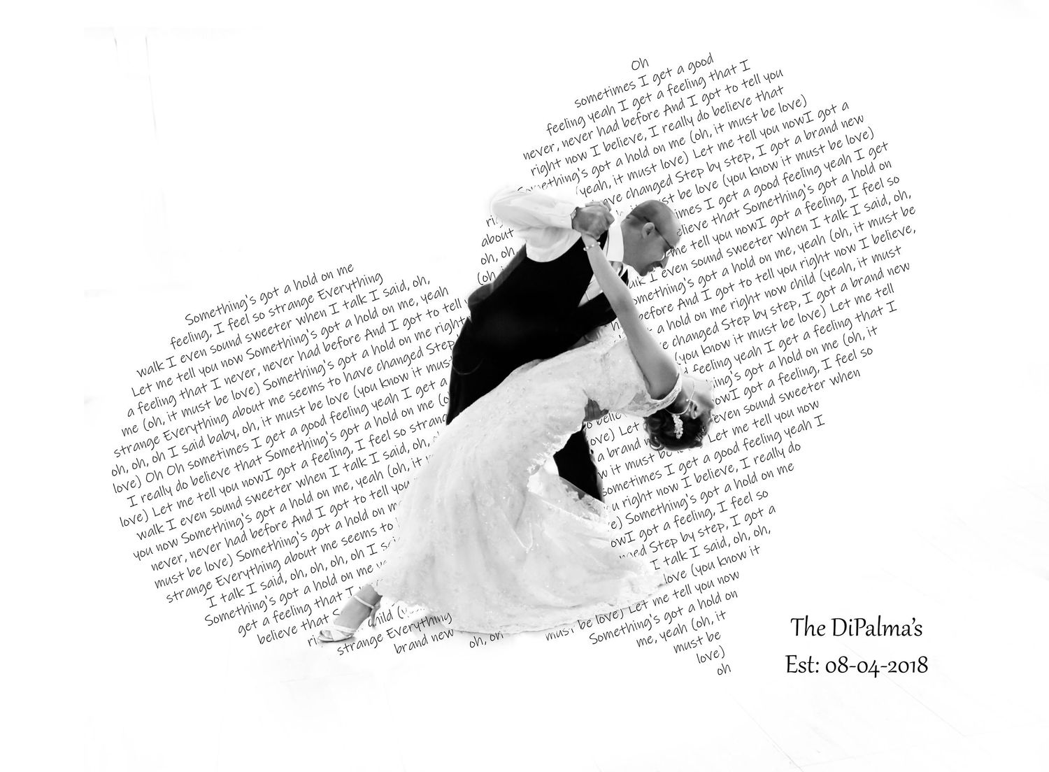 A series of wedding photos arranged in a storybook layout with text and floral details.