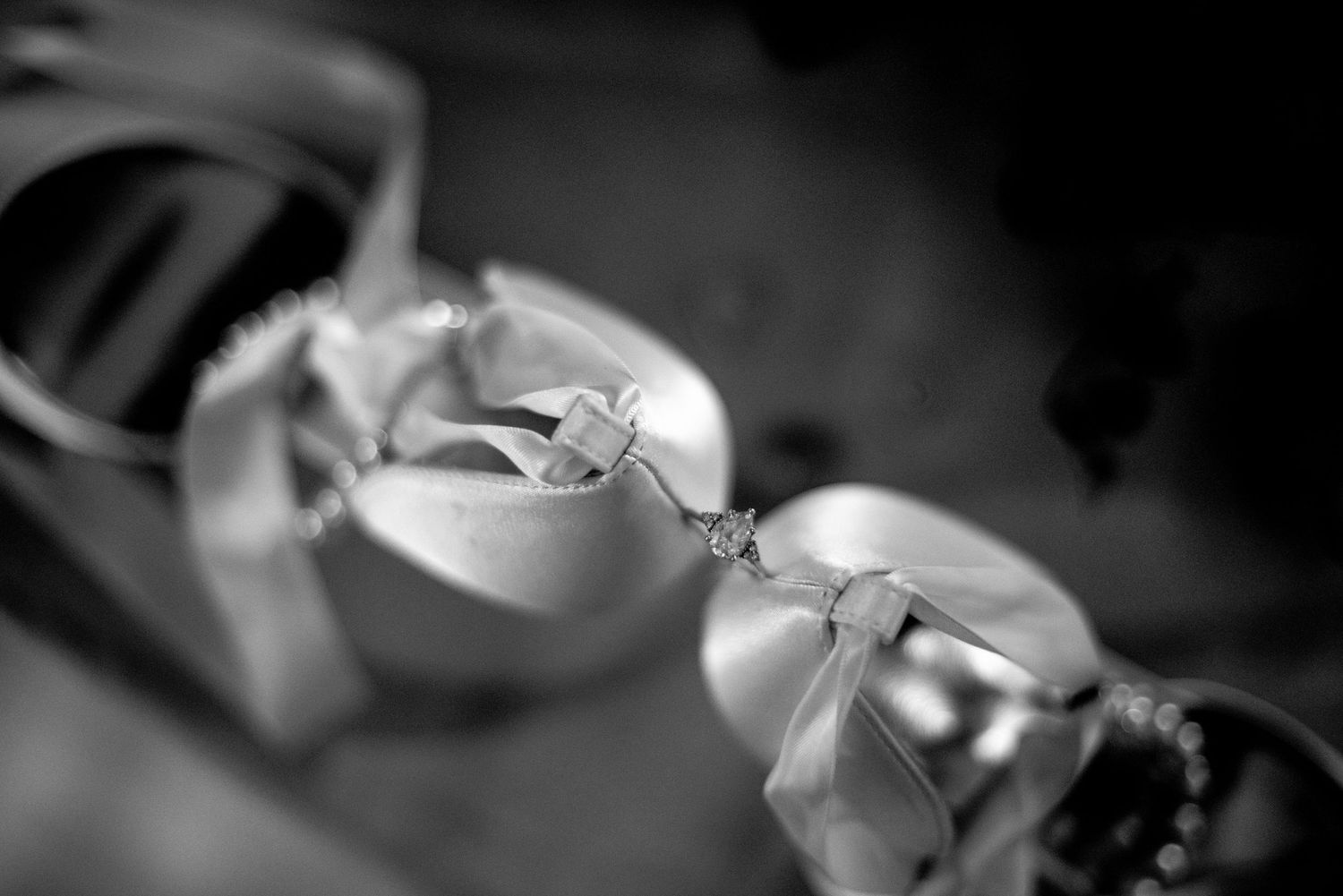 Artistic black and white macro shots of wedding flowers and details.