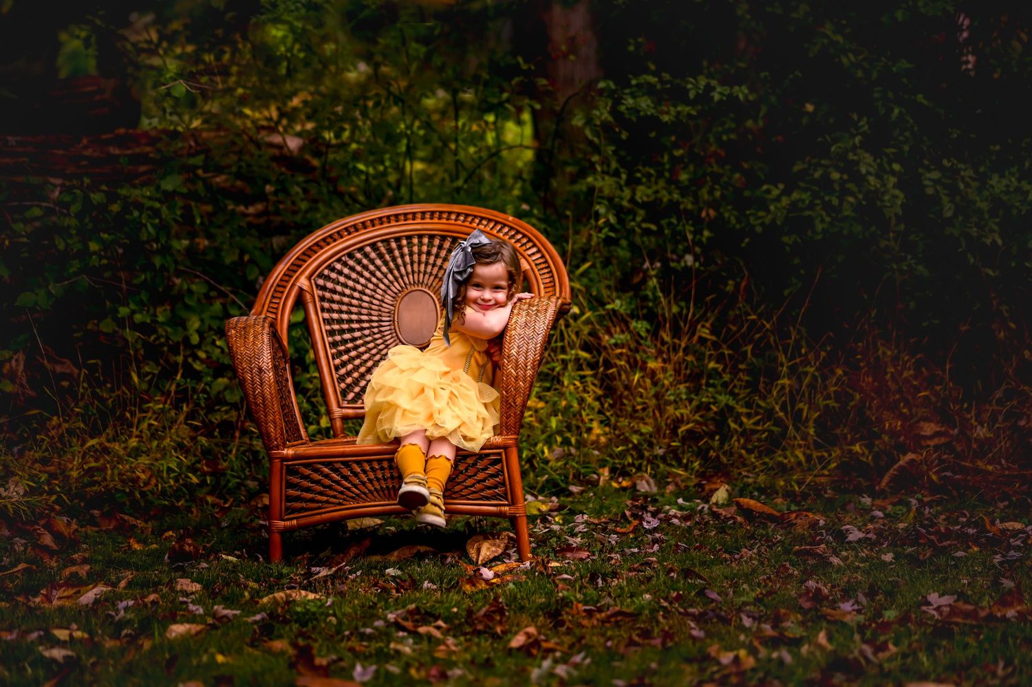 Illuminated wooden bench with glowing lantern creates a magical ambiance in dark garden setting at night.