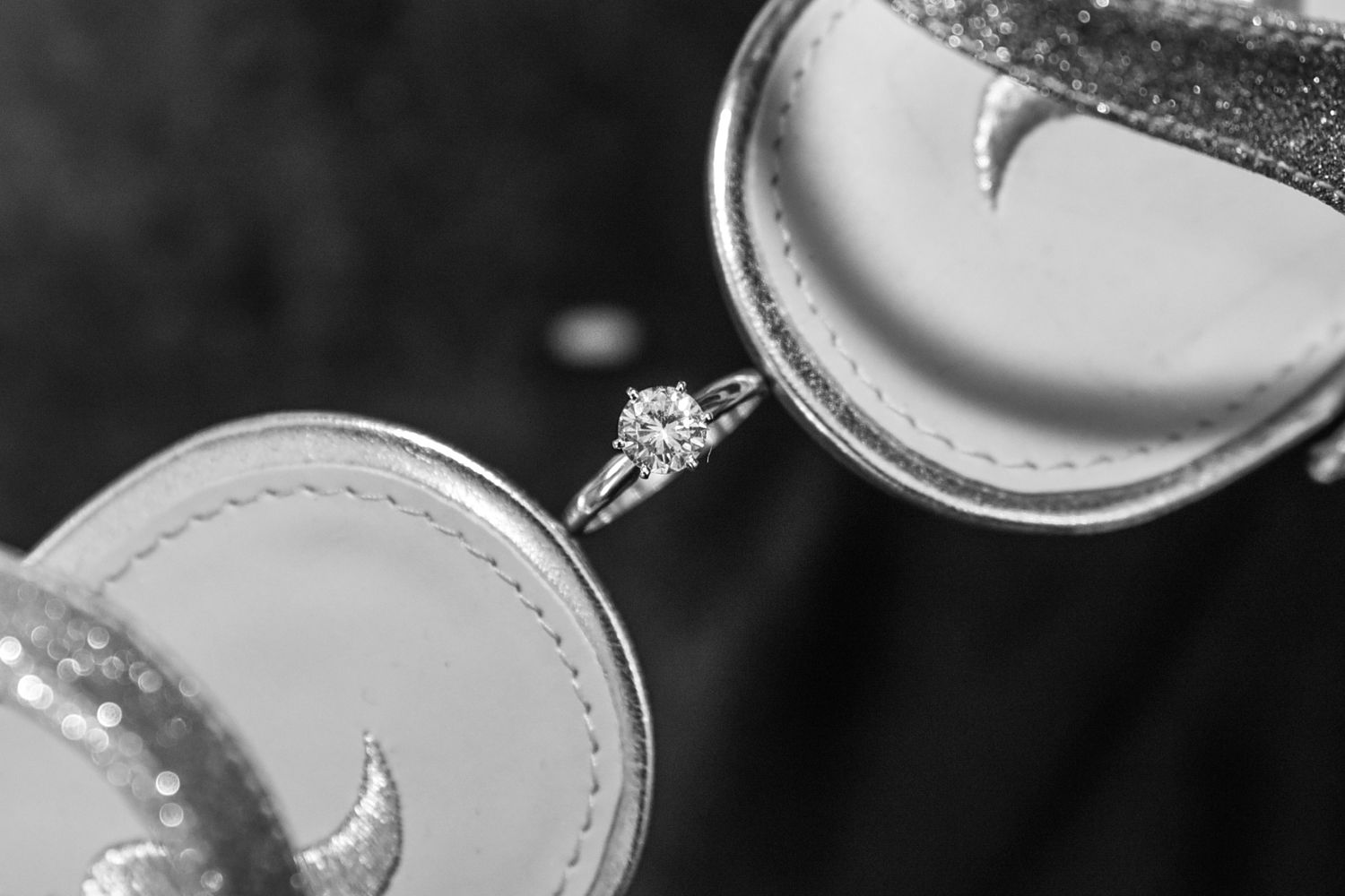 Close-up detail of sparkling diamond engagement rings.