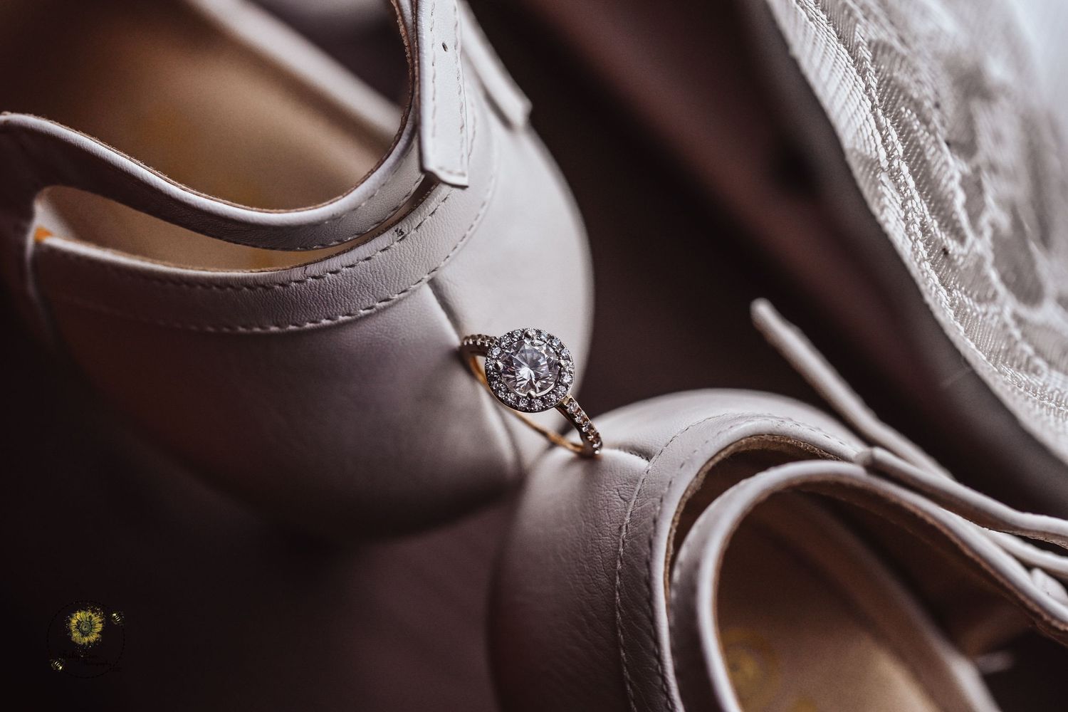 Close-up detail shot of brown leather dress shoes for a wedding.