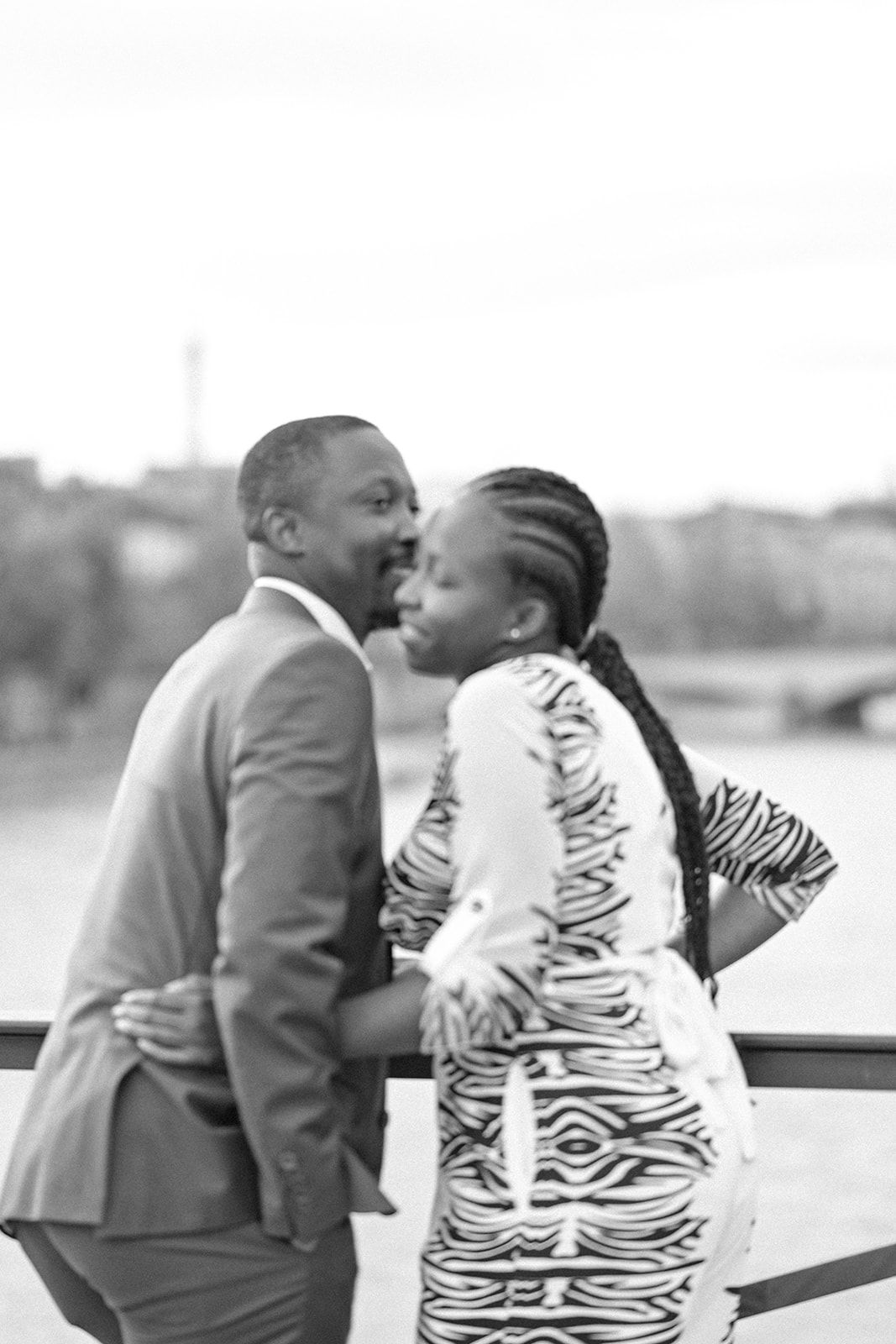 A romantic sequence of moments shared between two people on an outdoor deck.