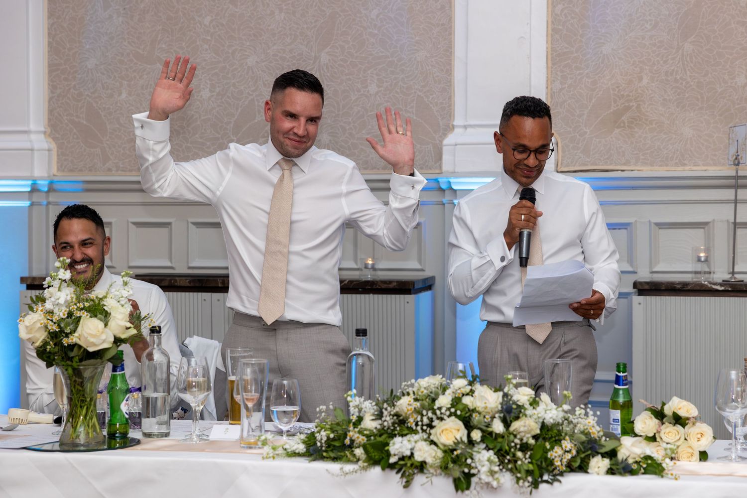 Wedding speeches with laughter at St Ermin’s Hotel reception.