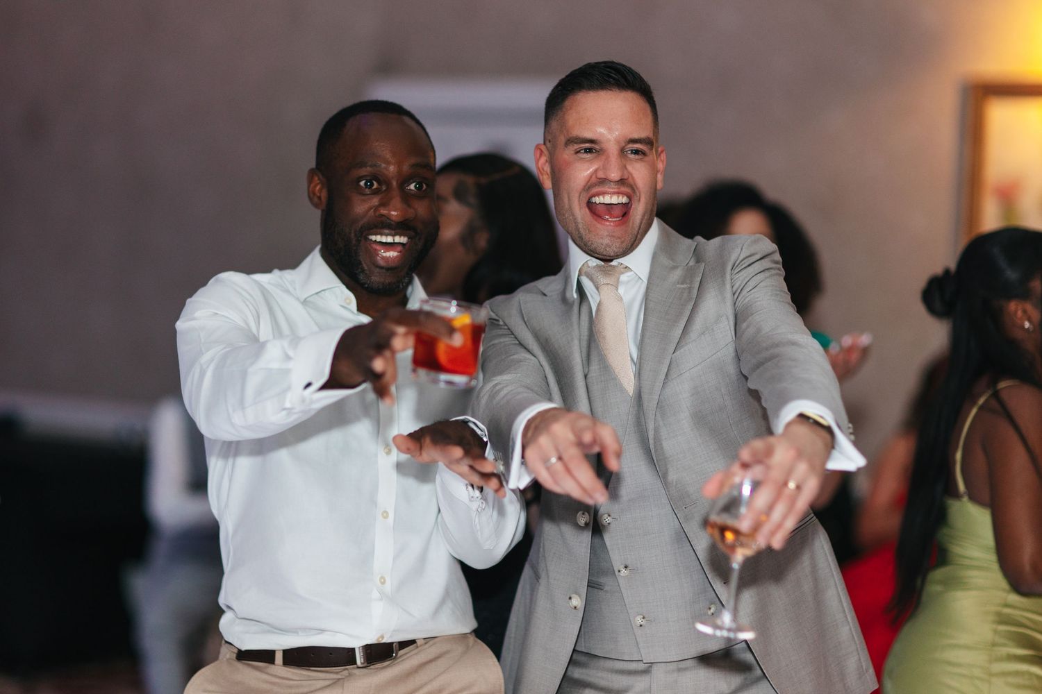 Dancefloor celebration at the London wedding reception.